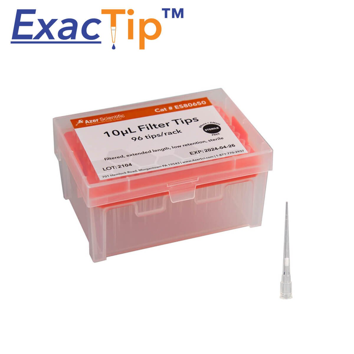 Pipet tips, 0.1 - 10ul, tip & rack